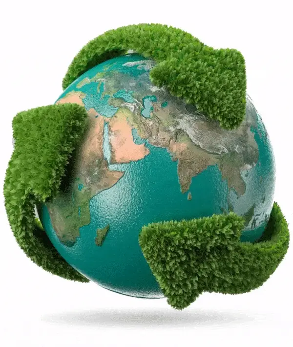 Globe with green arrows, representing Ecolve's mission